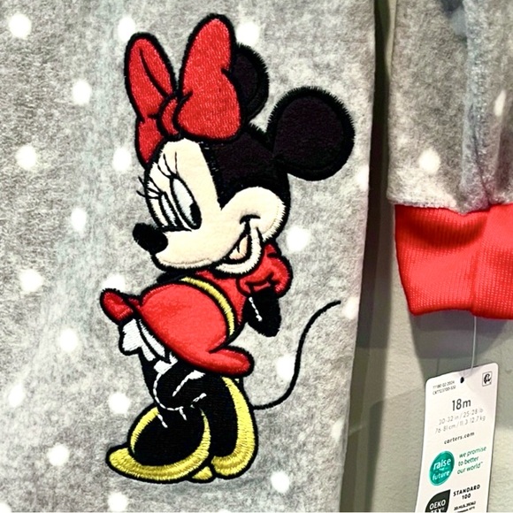 Carter's Other - Carters Disney Minnie Mouse Grey Red Girl’s Fleece Onesie Pajamas Size 18M NWT